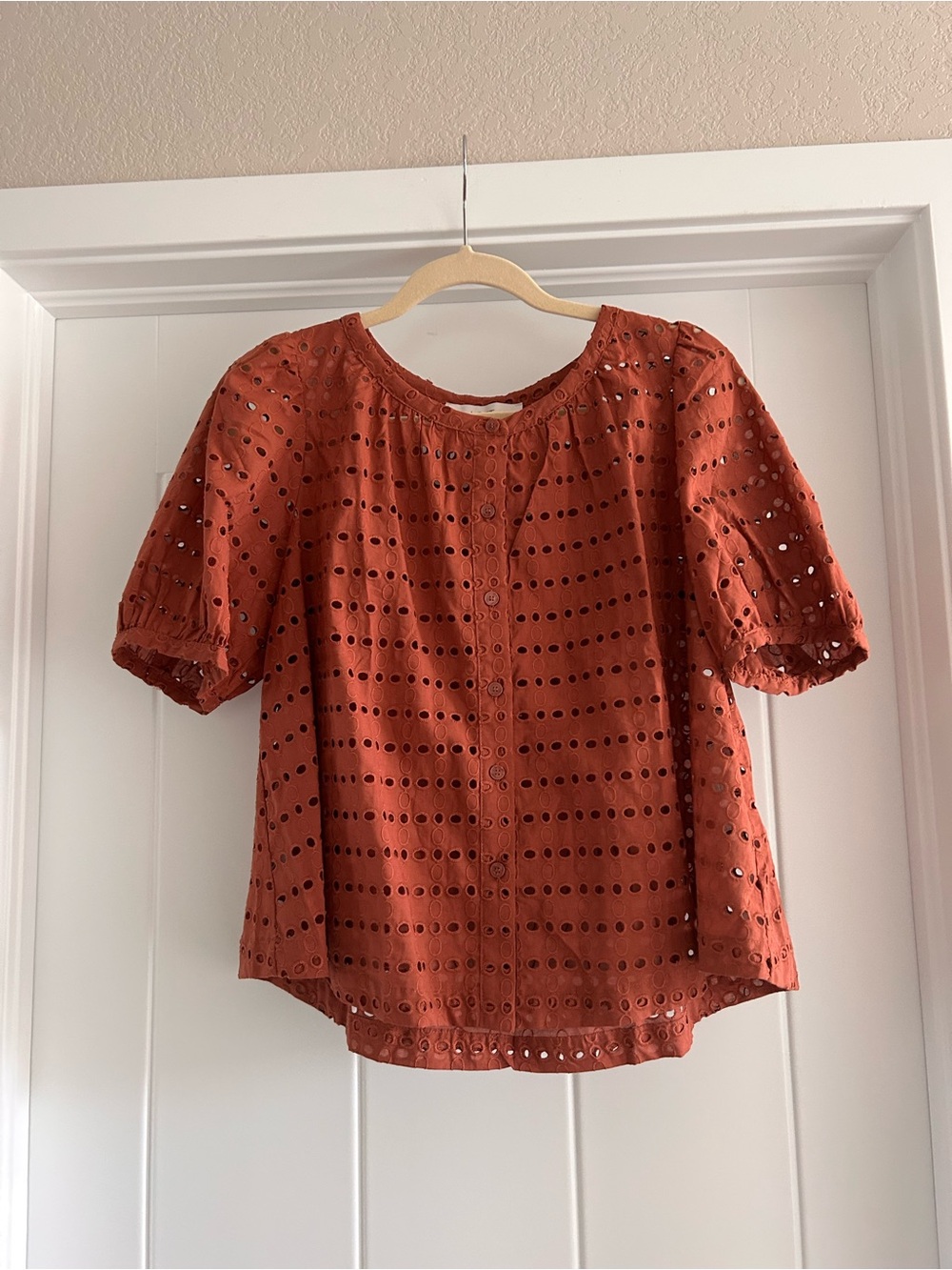LOFT Rust Eyelet Button-Front Top